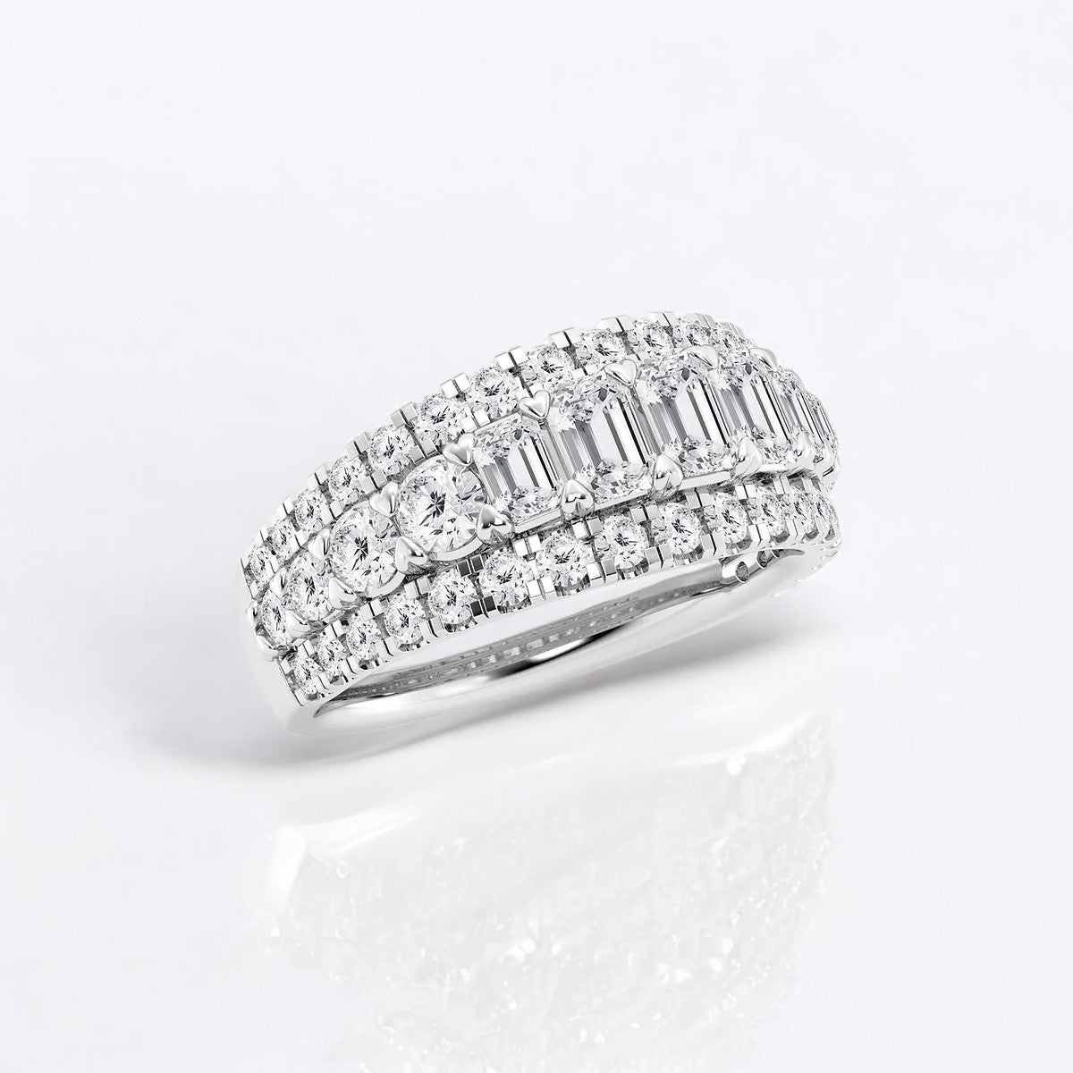 Emerald and Round Lab Grown Diamond Fashion Band