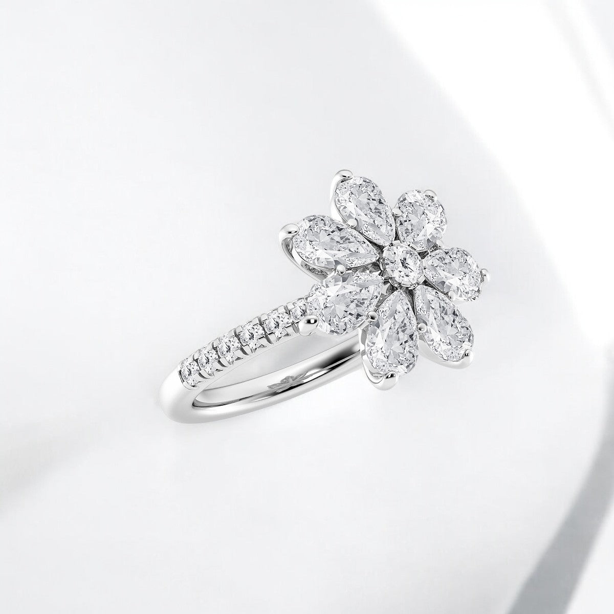 Pear Lab Grown Diamond Flower Fashion Ring