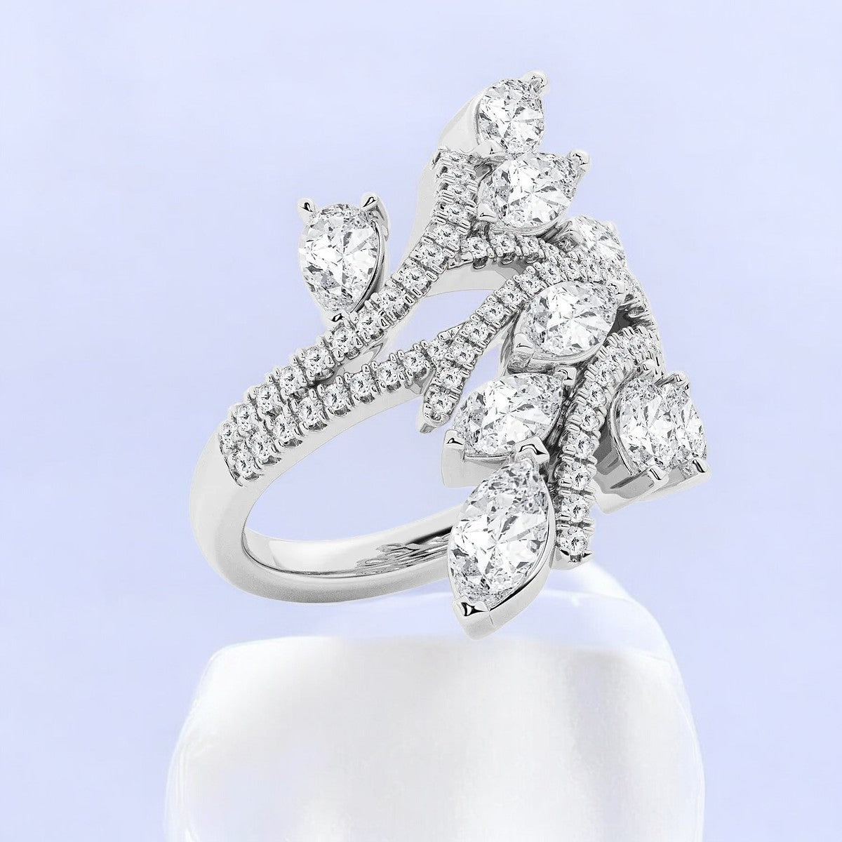 Marquise and Pear Lab Grown Diamond Bypass Leaf Fashion Ring