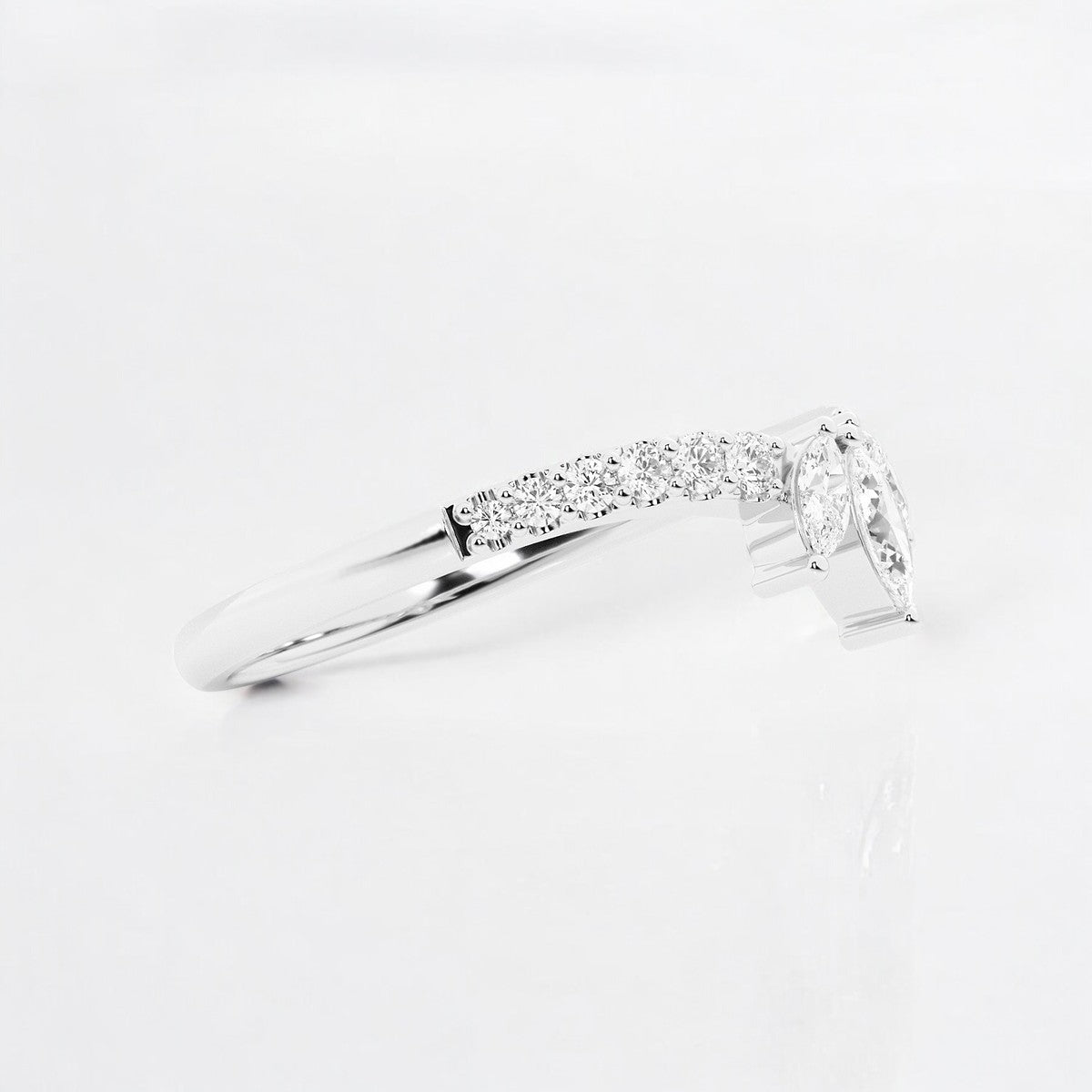 Round and Marquise Lab Grown Diamond Chevron Stackable Ring