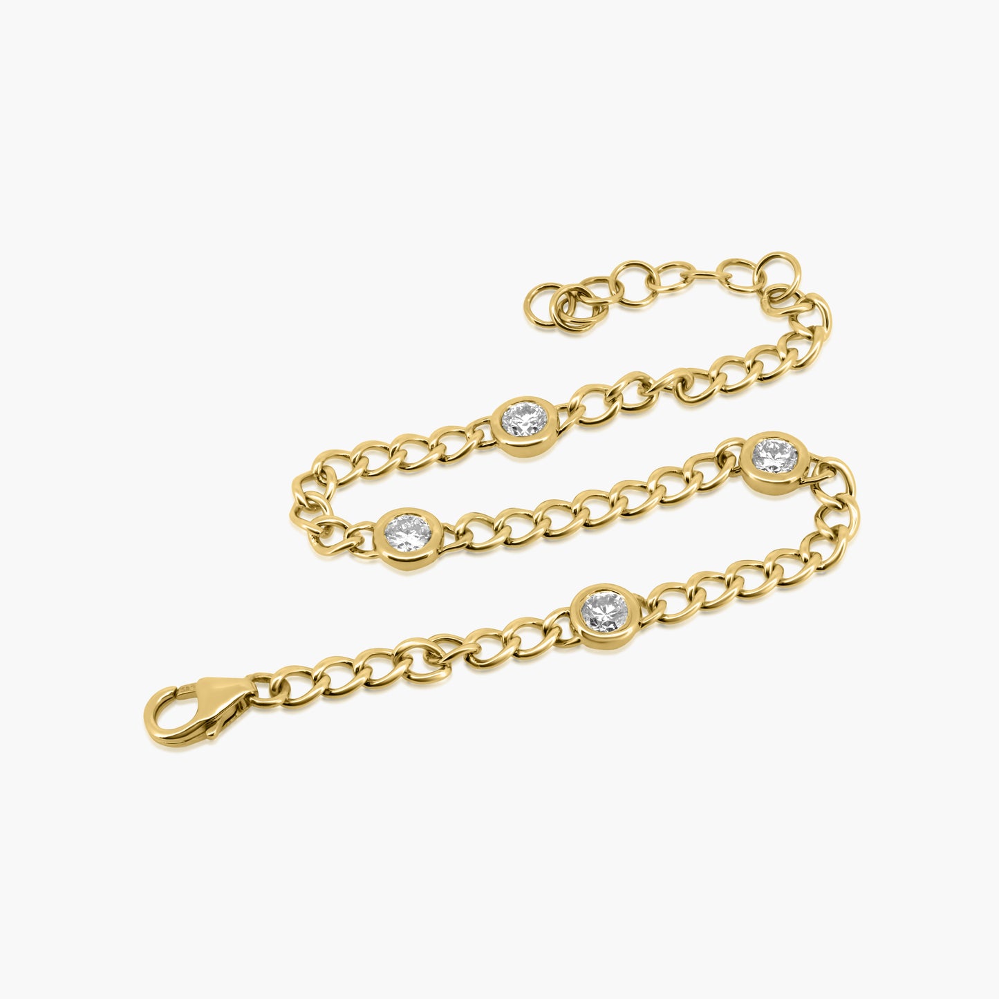 14K Yellow Gold Round Bezel Chain Link Bracelet - B06206-1