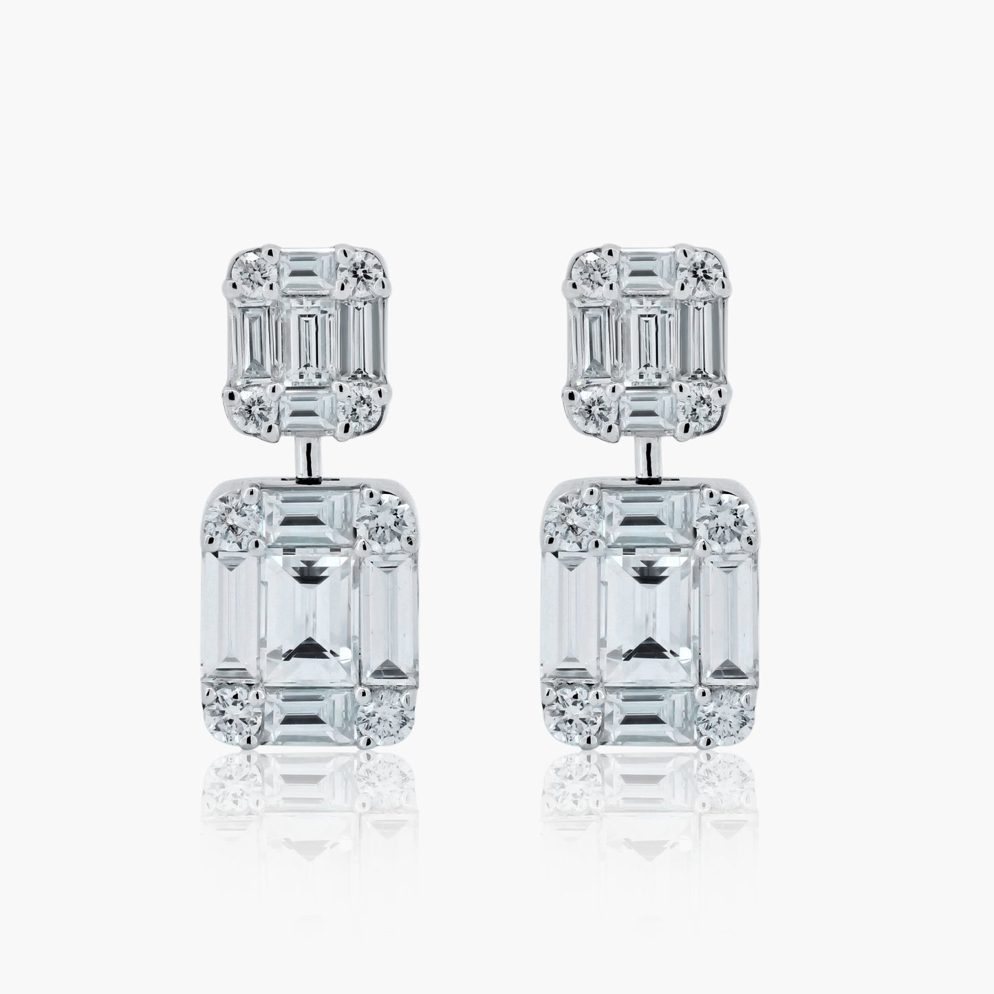 14K White Gold Baguette Earrings-E00006A