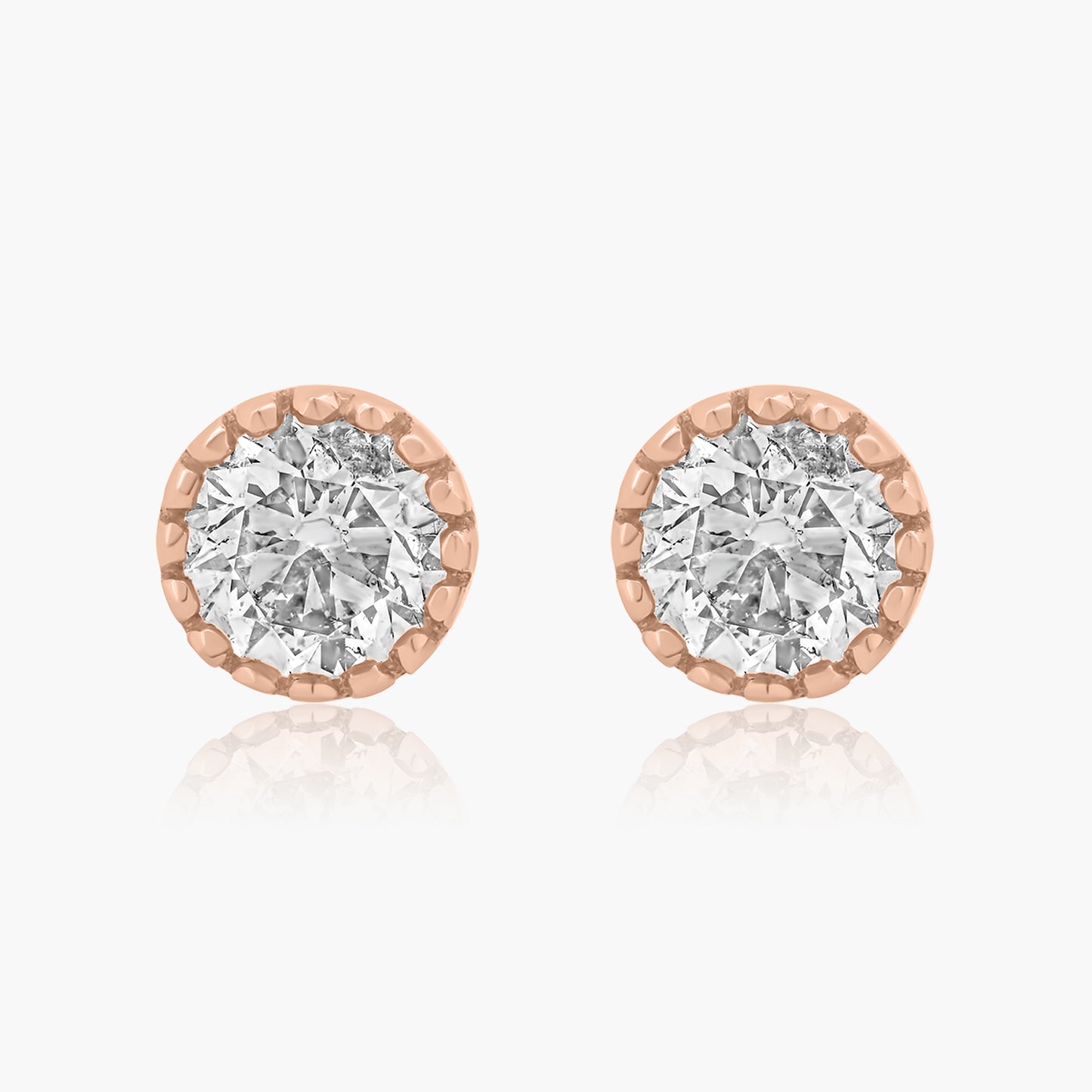 14K Rose Gold Dainty Round Diamond Stud Earrings-E605877