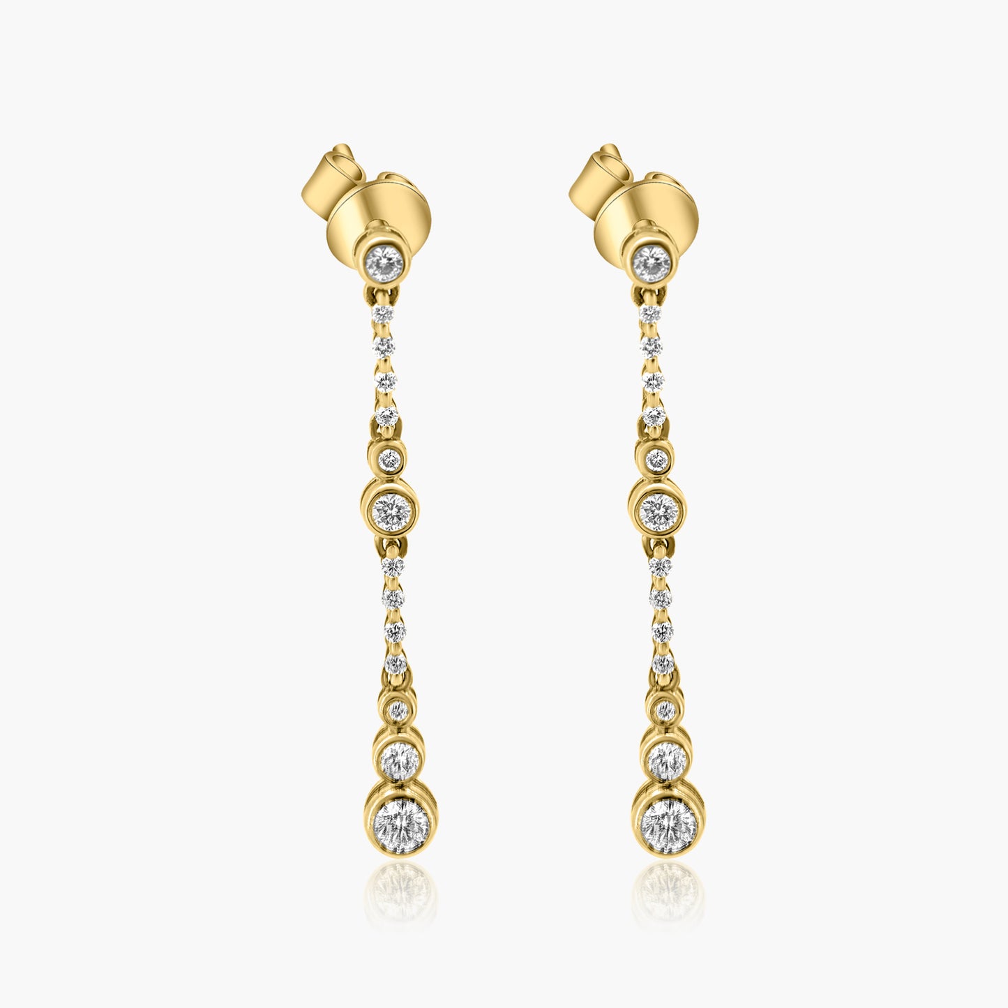 14K Yellow Gold Round Bezel Dangle Earrings-E606139