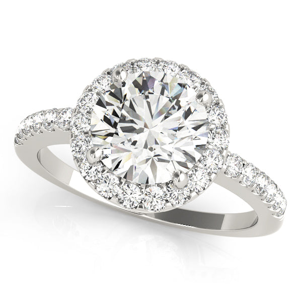 14K White Gold Halo Round Shape Diamond Engagement Ring