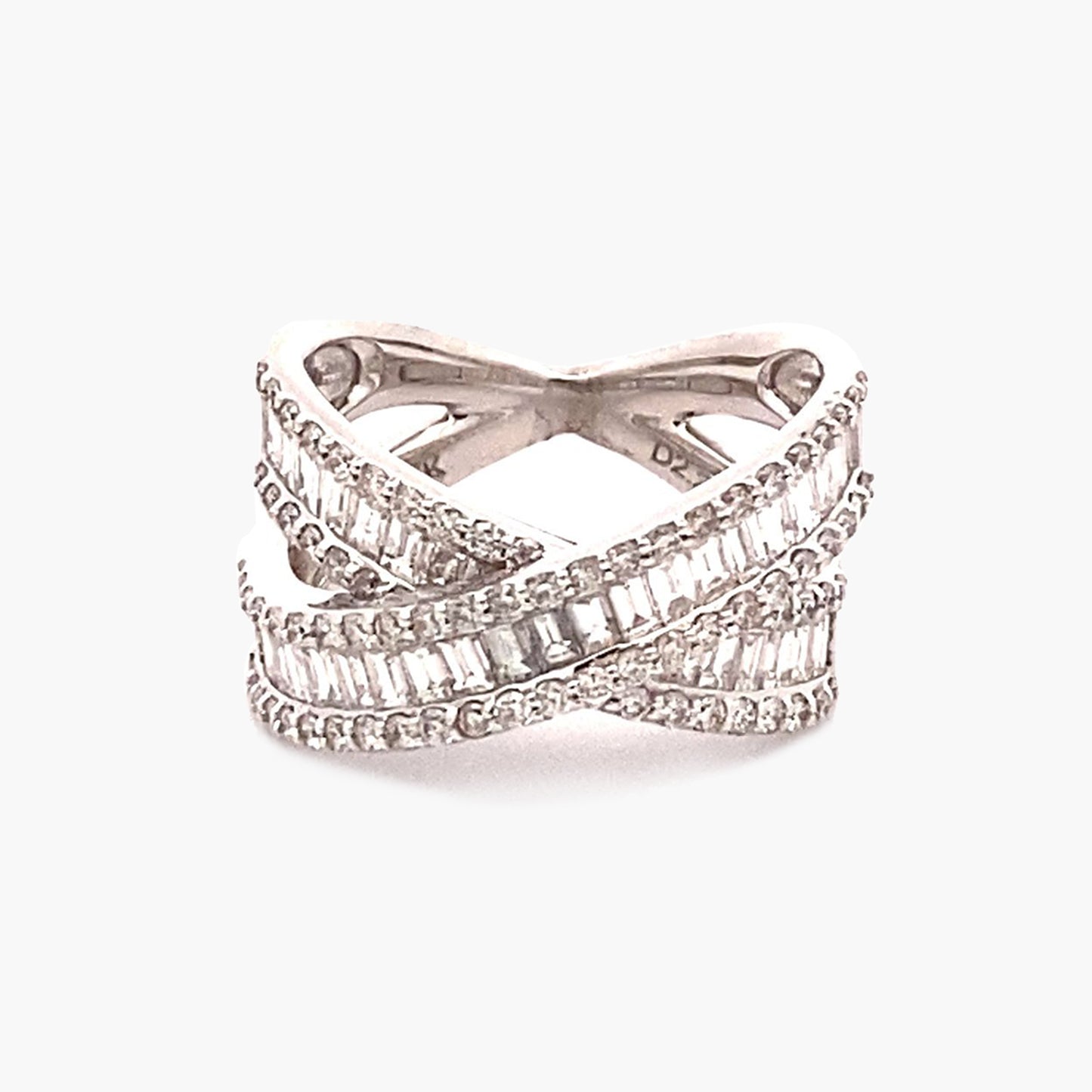 14K White Gold Crossover Baguette Statement Ring - R605840