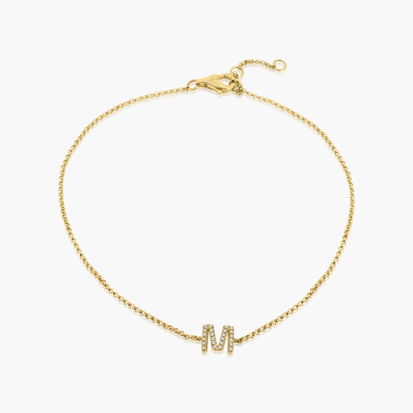 14K Yellow Gold Dainty Personalized Initial Bracelet-A605961