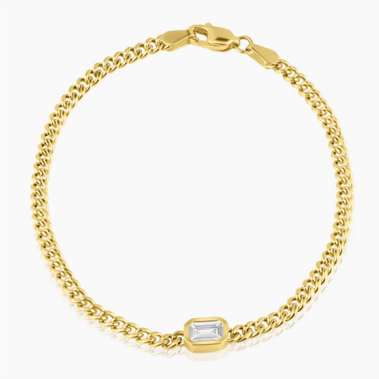 14K Yellow Gold Emerald Cut Bezel Chain Link Bracelet-B-EMB50SE