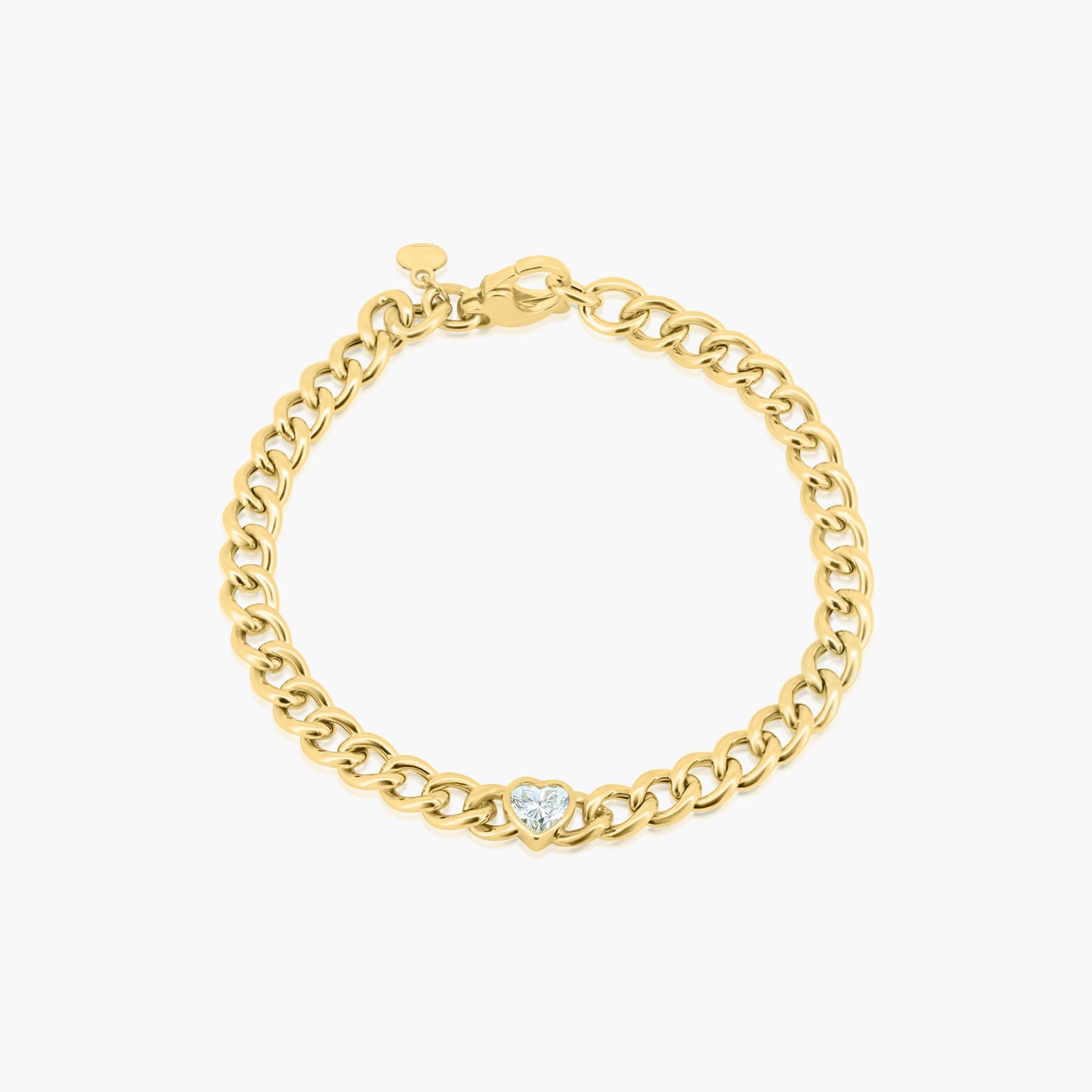 14K Yellow Gold Heart Bezel Chain Link Bracelet-B-HSB50SE-1