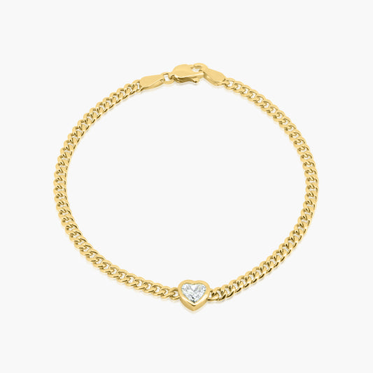 14K Yellow Gold Heart Bezel Chain Link Bracelet-B-HSB50SE