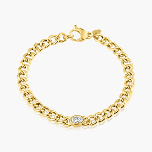 14K Yellow Gold Oval Bezel Chain Link Bracelet-B-OVB50SE-1