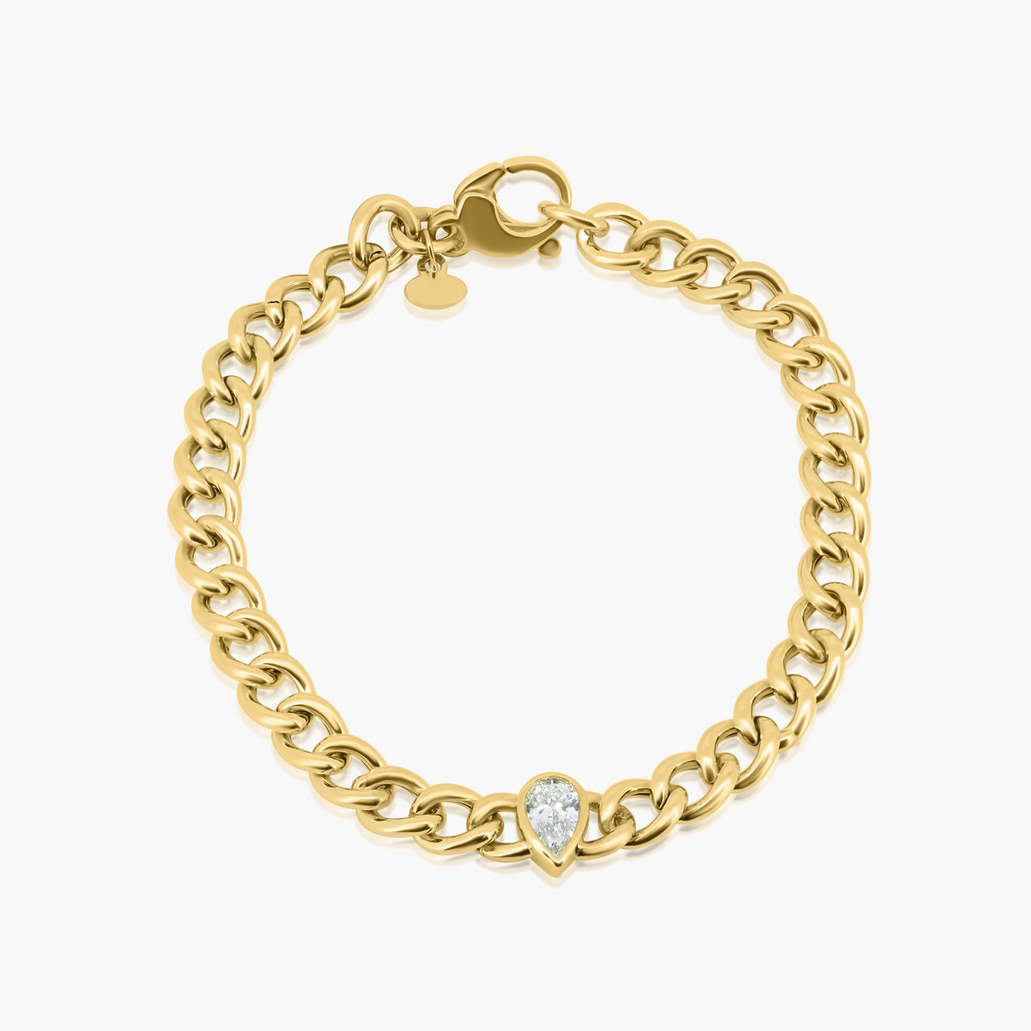 14K Yellow Gold Pear Bezel Chain Link Bracelet-B-PSB50SE-1