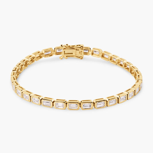 14K Yellow Gold Emerald Cut Bezel Tennis Bracelet - B00009