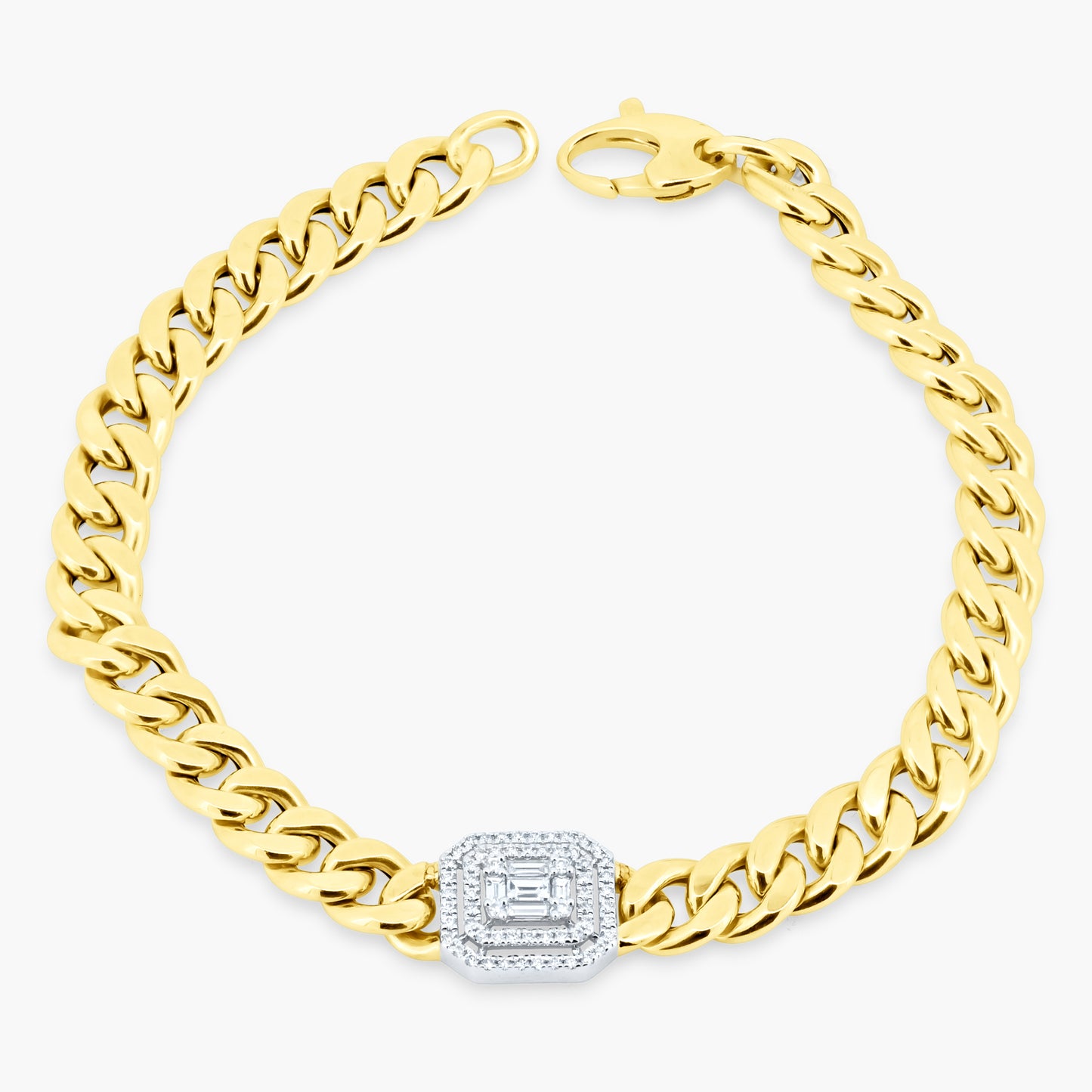 14K Two Tone Baguette Chain Link Bracelet - B05709