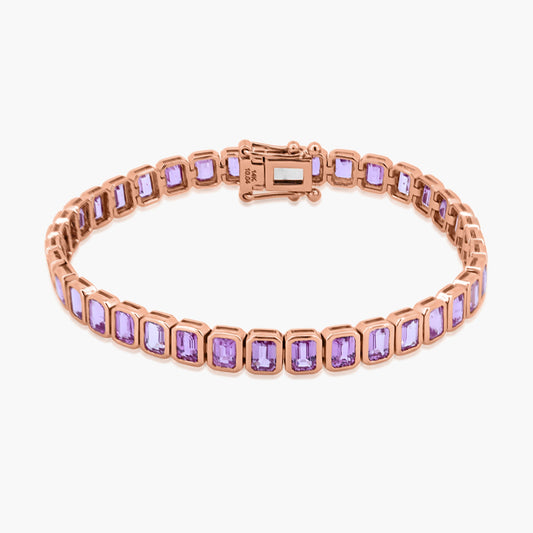 14K Rose Gold Colored Gemstone Tennis Bracelet - B06024