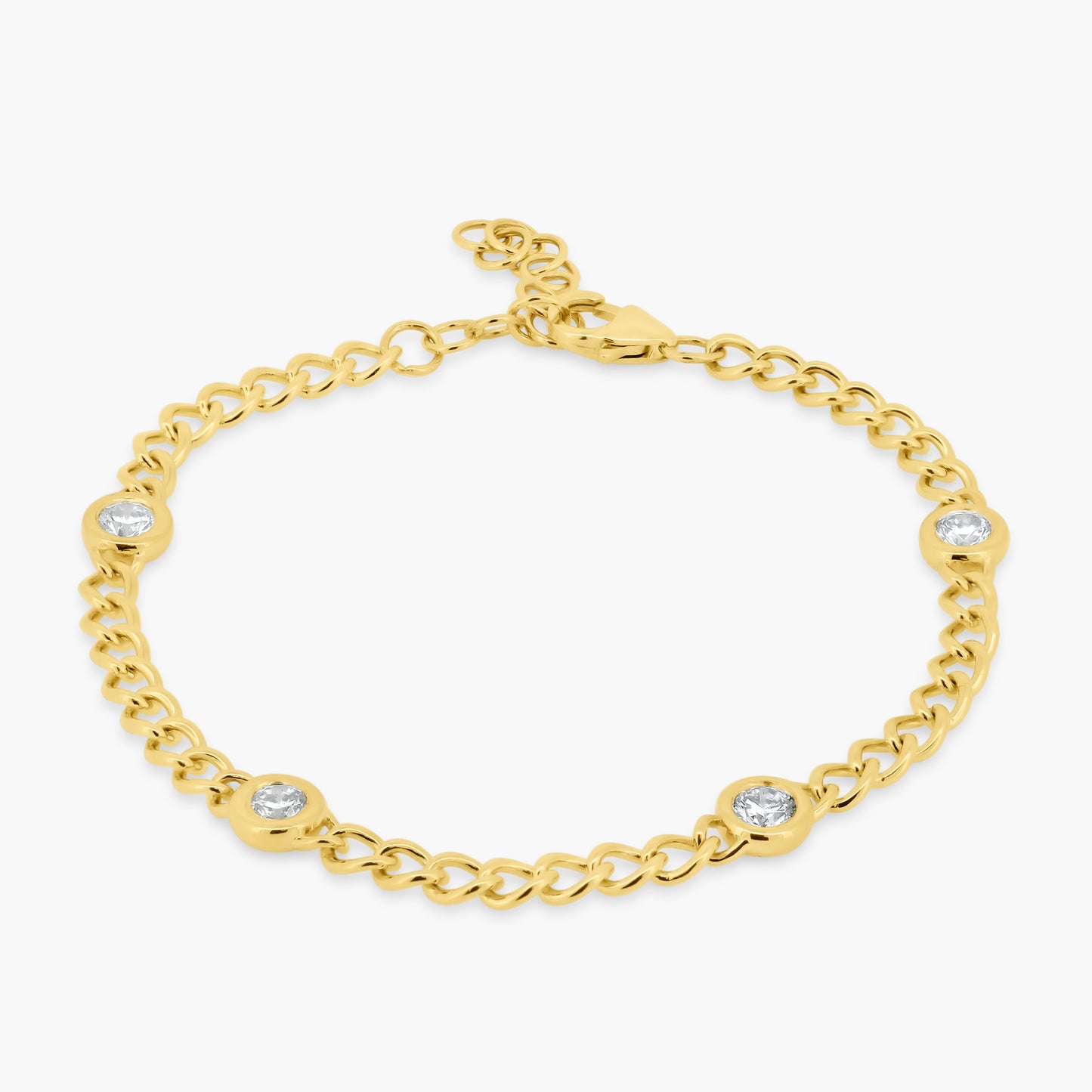 14K Yellow Gold Round Bezel Chain Link Bracelet - B06206-1