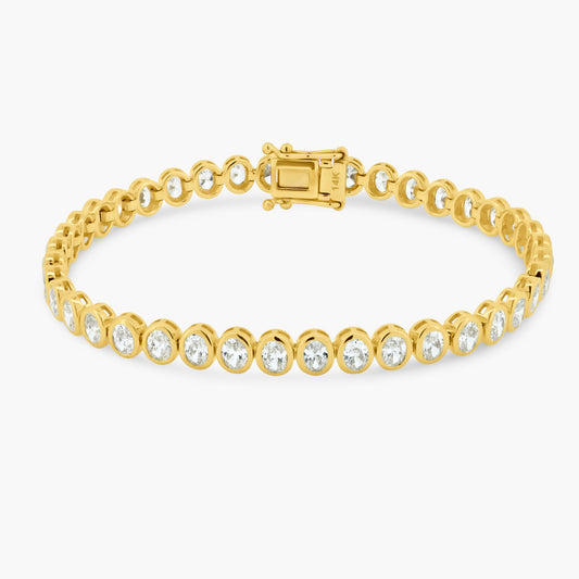 14K Yellow Gold Oval Diamond Tennis Bracelet - B06498