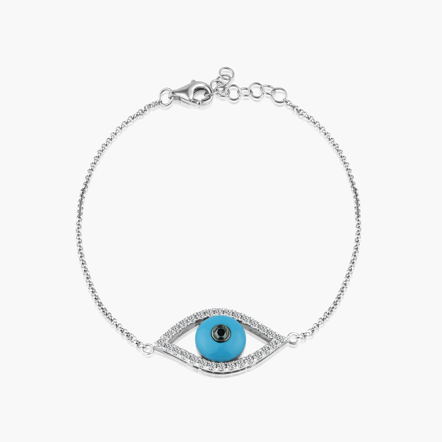 14K White Gold Dainty Evil Eye Bracelet - B20553BF