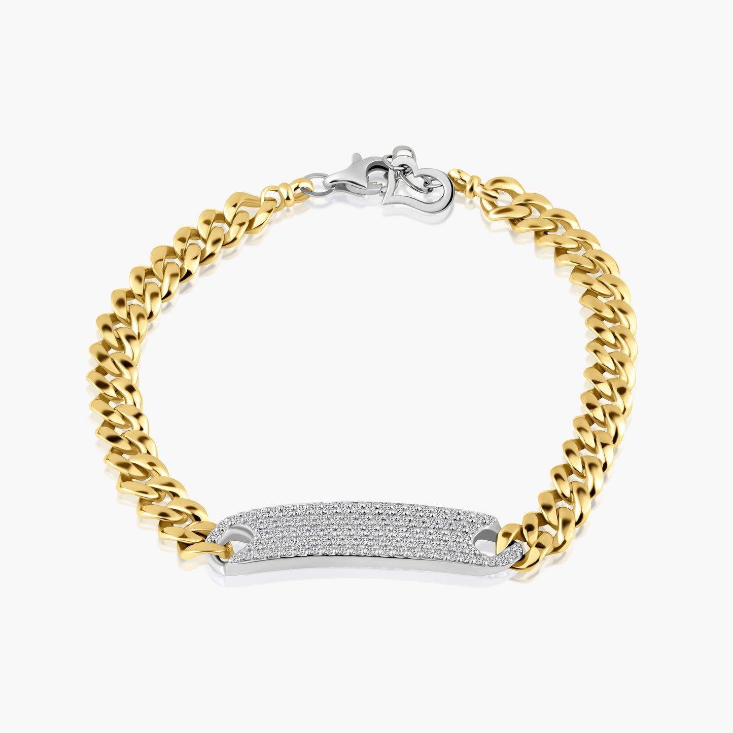 14K Two Tone Pave Diamond Bar Chain Link Bracelet - B4404BMC