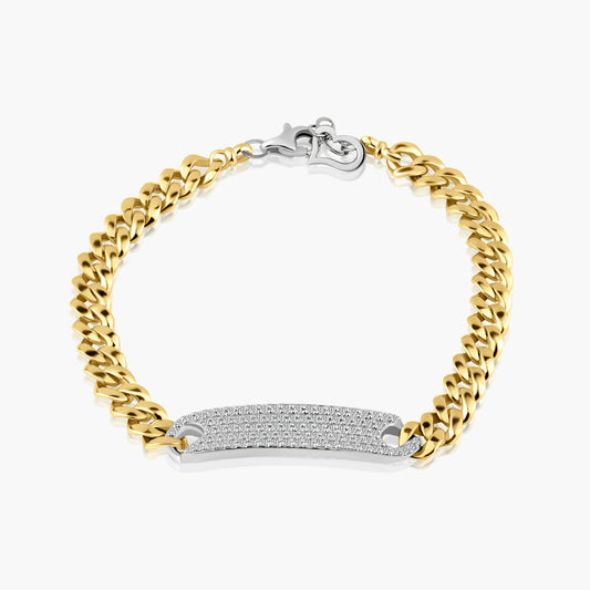 14K Two Tone Pave Diamond Bar Chain Link Bracelet - B4404BMC