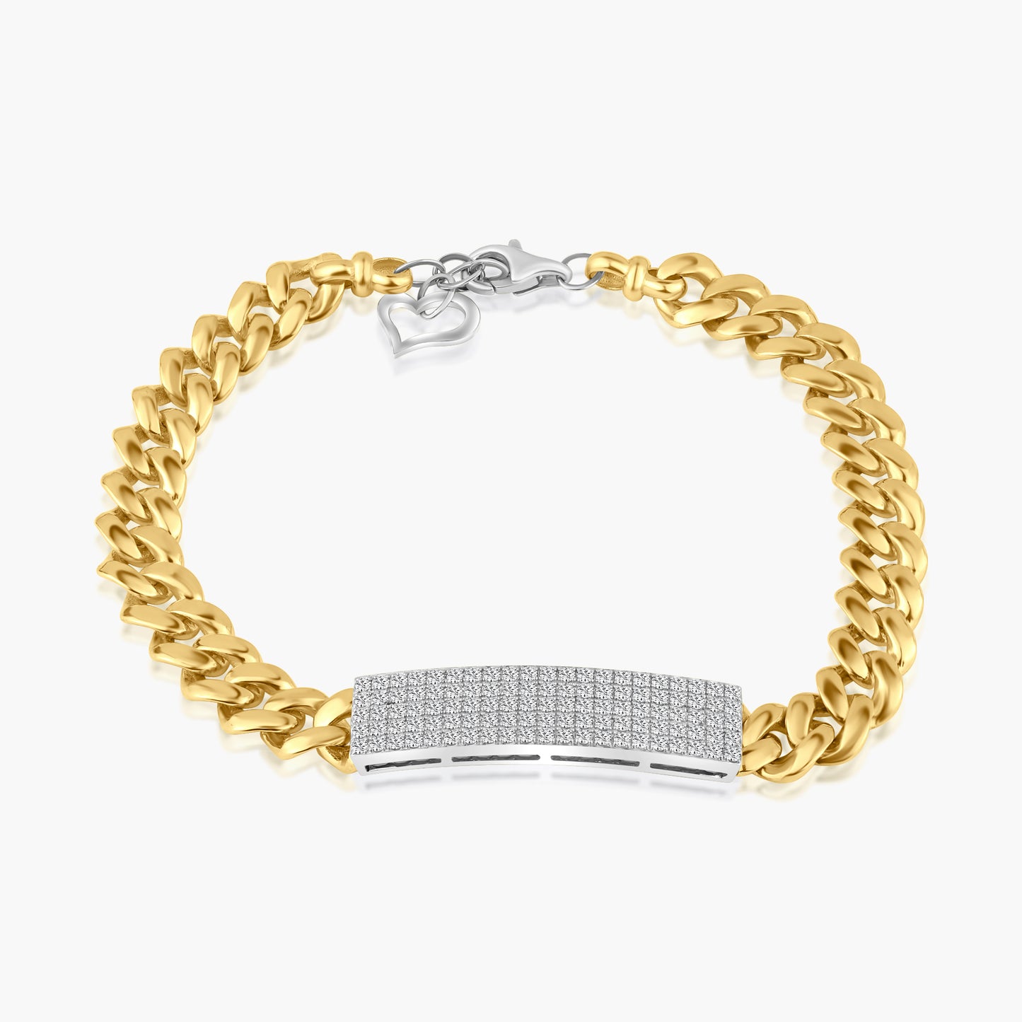 14K Two Tone Pave Diamond Bar Chain Link Bracelet - B4462BMC