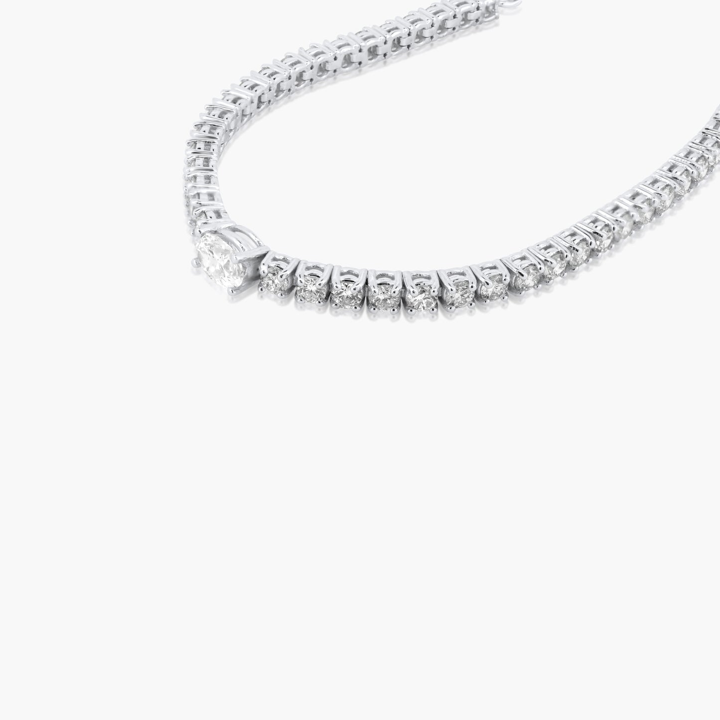 14K White Gold Center Oval Diamond Tennis Bracelet - B4518BMC