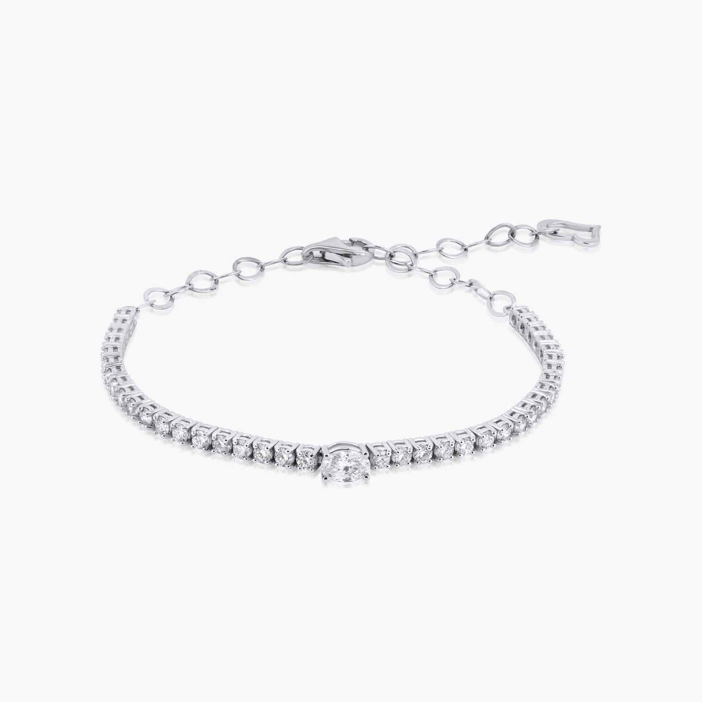 14K White Gold Center Oval Diamond Tennis Bracelet - B4518BMC