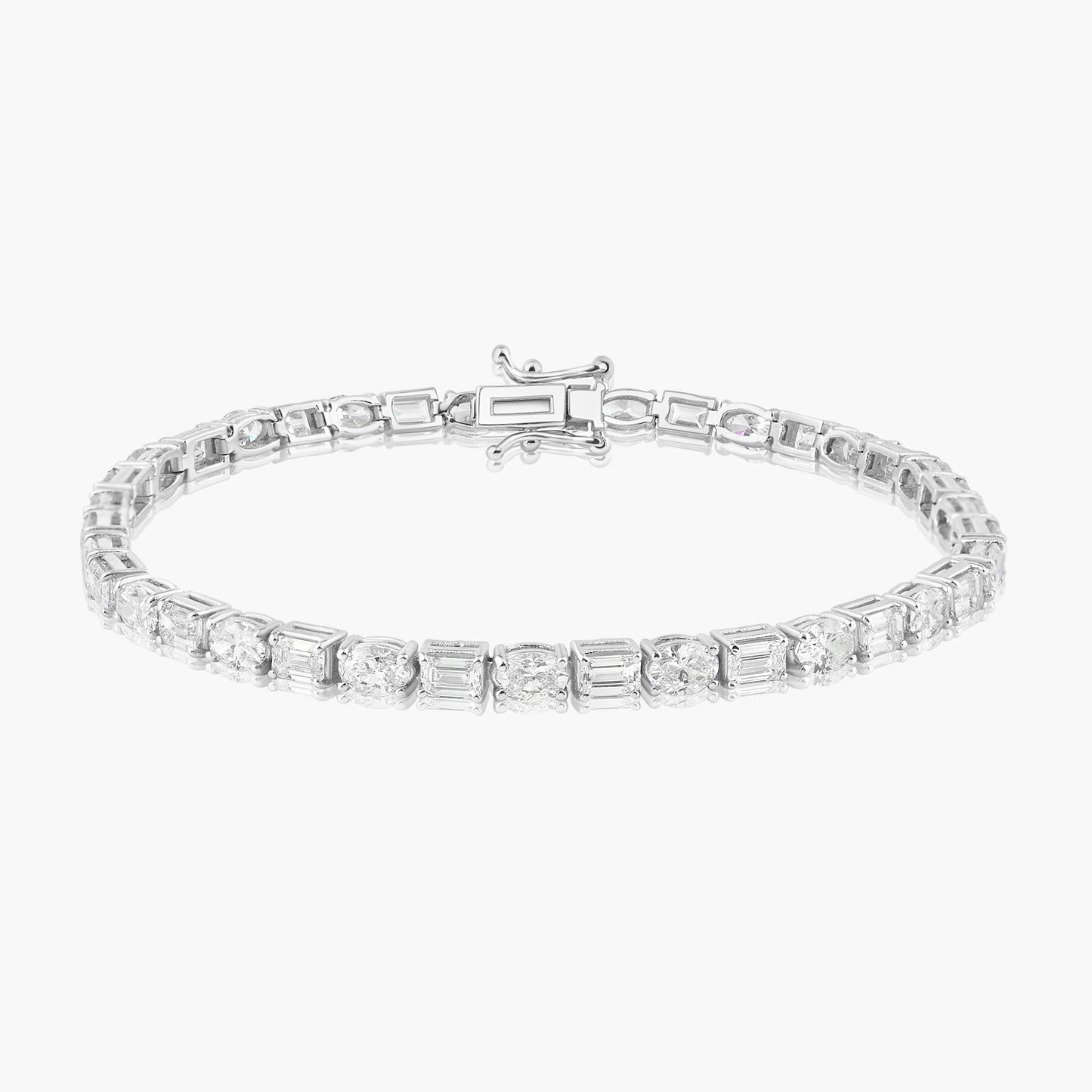 14K White Gold Mixed Cut Diamond Tennis Bracelet-B4784BMC