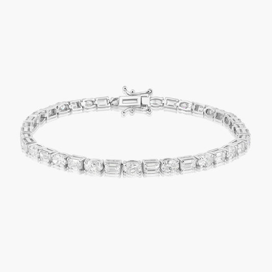 14K White Gold Mixed Cut Diamond Tennis Bracelet-B4784BMC