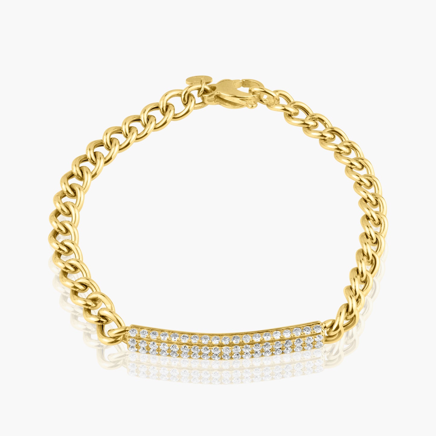 14K Yellow Gold Pave Diamond Bar Chain Link Bracelet - B60400201-2