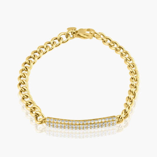 14K Yellow Gold Pave Diamond Bar Chain Link Bracelet - B60400201-2