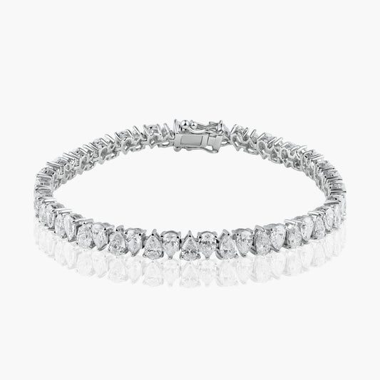 18K White Gold Pear Diamond Tennis Bracelet - B605221