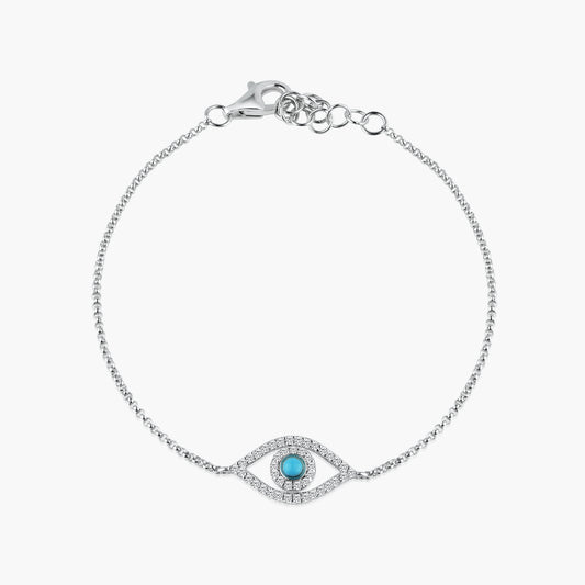 14K White Gold Dainty Evil Eye Bracelet - B605241