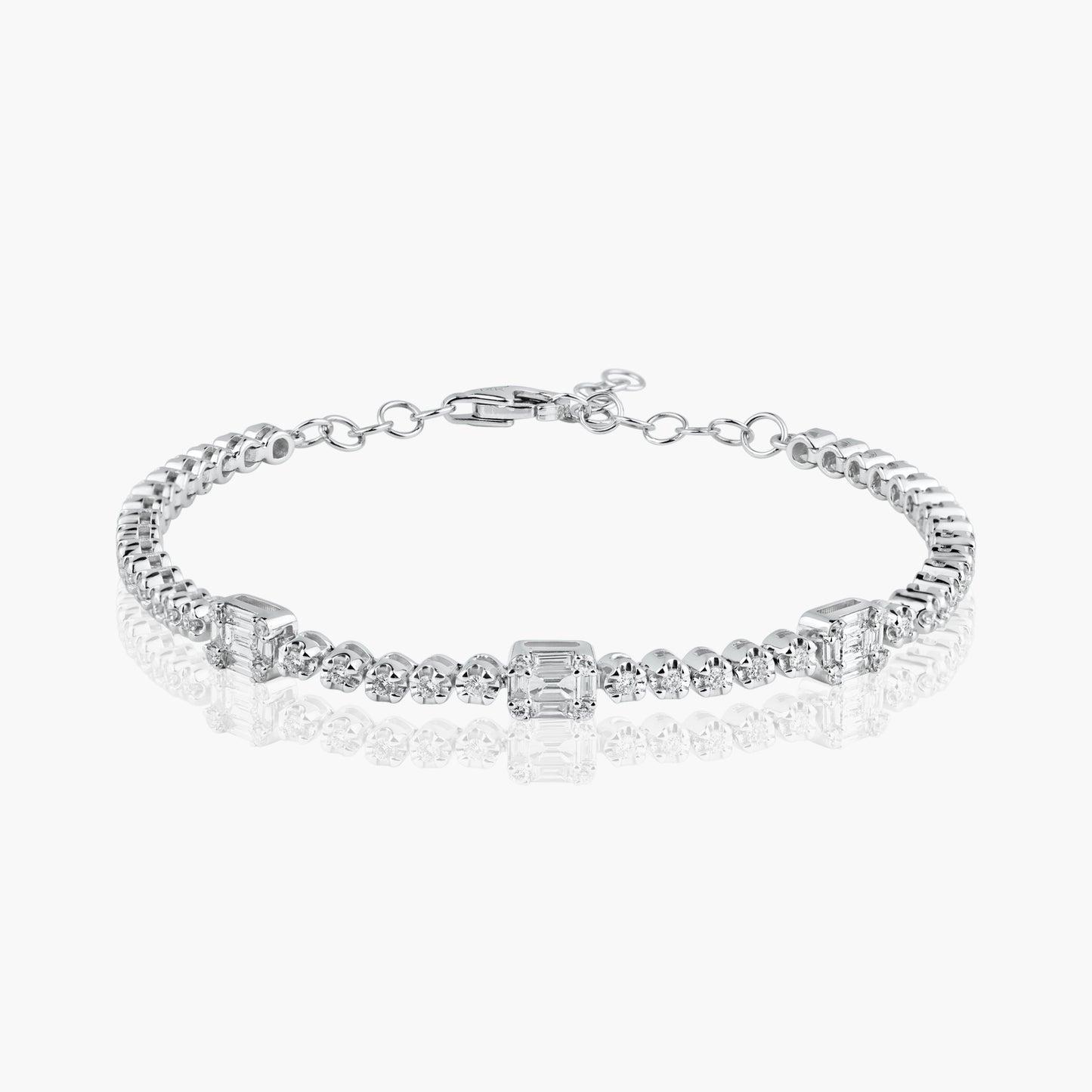 14K White Gold Tri Baguette Bracelet - B60544409