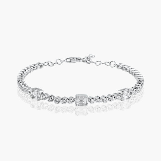 14K White Gold Tri Baguette Bracelet - B60544409