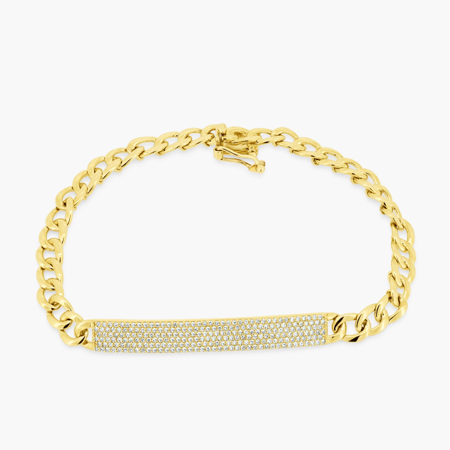 14K Yellow Gold Pave Diamond Bar Chain Link Bracelet - B60574505