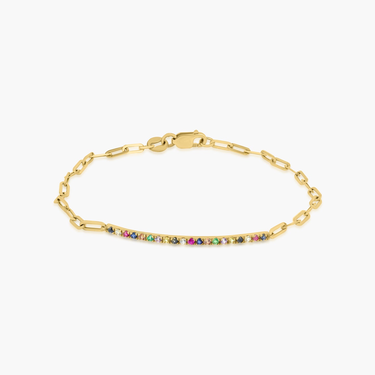 14K Yellow Gold Colored Gemstone Paper Clip Bracelet - B60575101-1