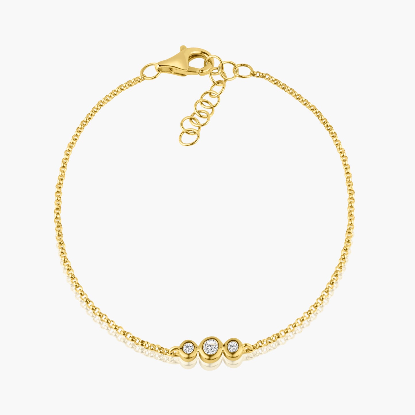 14K Yellow Gold Dainty Tri Round Bezel Bracelet-B605756N