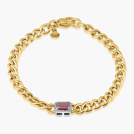 14K Two Tone Colored Gemstone Chain Link Bracelet - B605765B03RSC