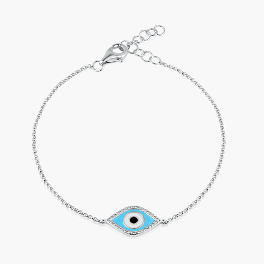 14K White Gold Dainty Evil Eye Bracelet-B605868