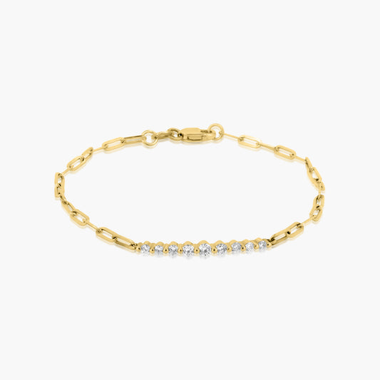 14K Yellow Gold Round Diamond Bar Peper Clip Bracelet - B605948-1