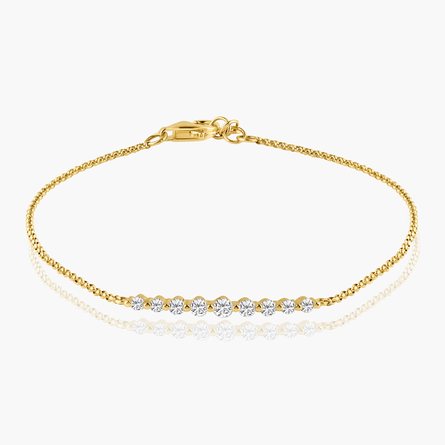 14K Yellow Gold Dainty Round Diamond Bar Bracelet - B605948