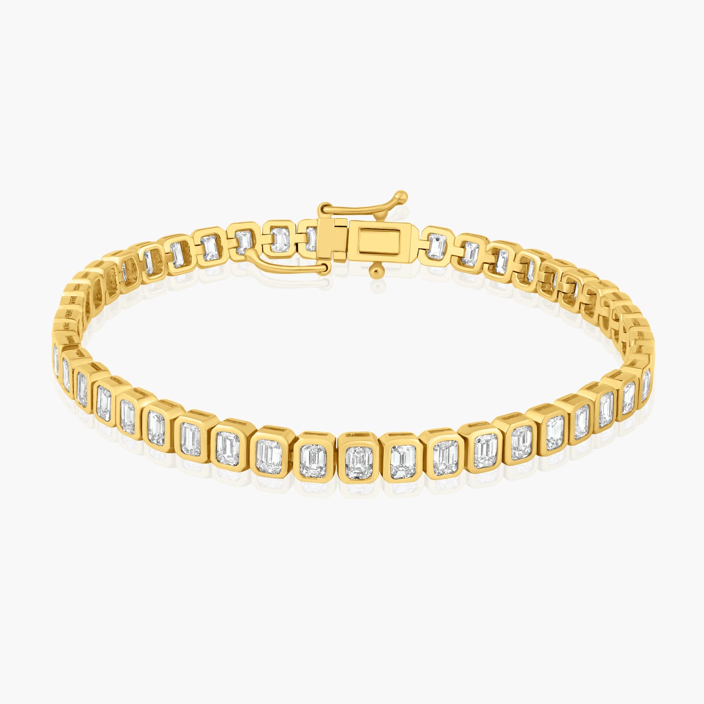 14K Yellow Gold Emerald Cut Bezel Tennis Bracelet - B60602401