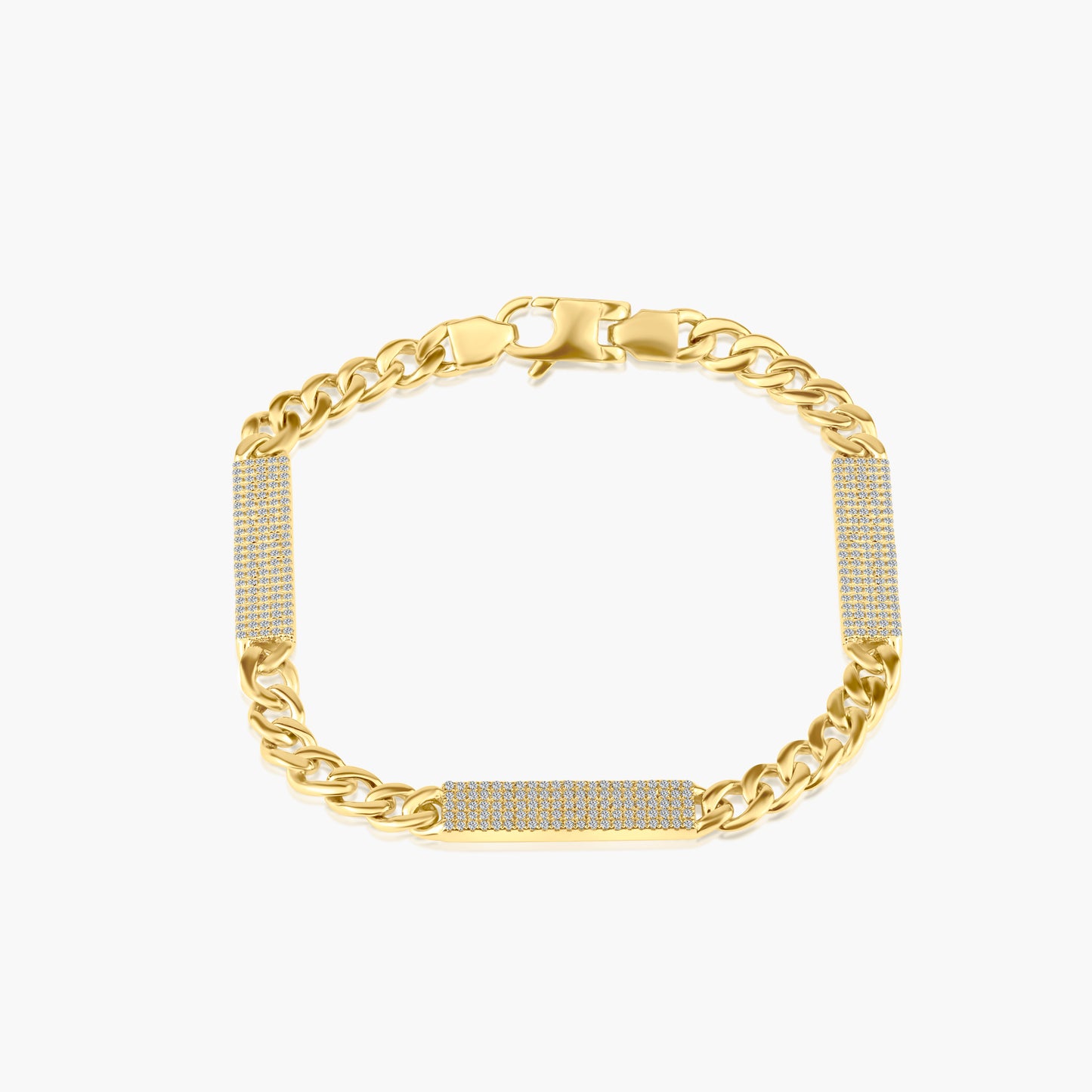 14K Yellow Gold Pave Diamond Bar Chain Link Bracelet-B606192