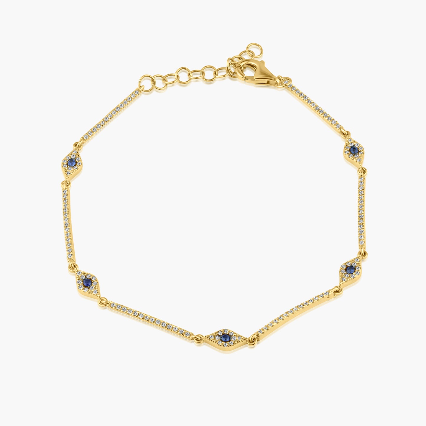 14K Yellow Gold Diamond Bar Evil Eye Bracelet - B606331