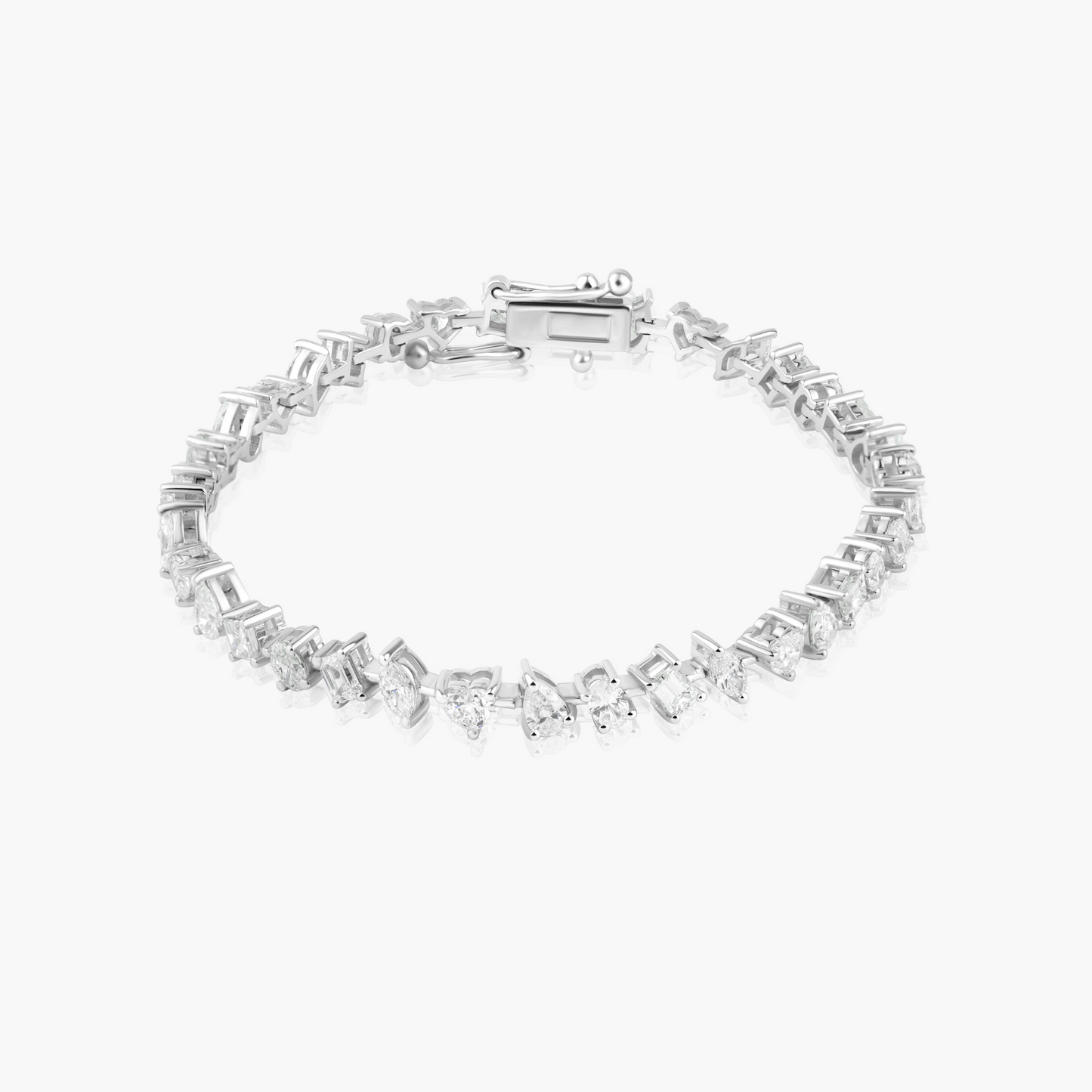 18K White Gold Mixed Cut Diamond Tennis Bracelet-B60646501