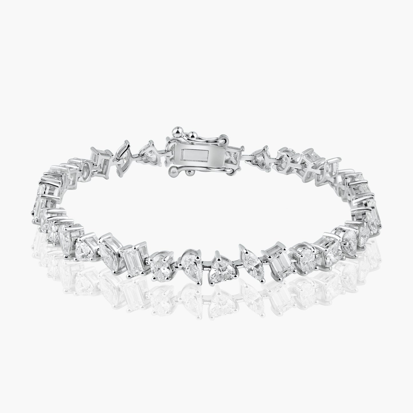 14K White Gold Mixed Cut Diamond Tennis Bracelet-B606466