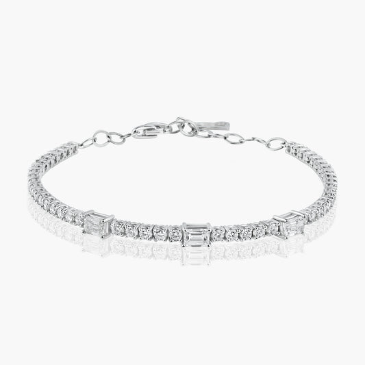 14K White Gold Tri Emerald Cut Diamond Bracelet - B004538BMC