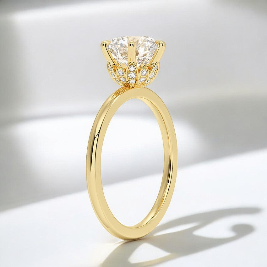 Petal Six Prong Lab Grown Diamond Engagement Ring – Timeless Beauty with a Classic Twist