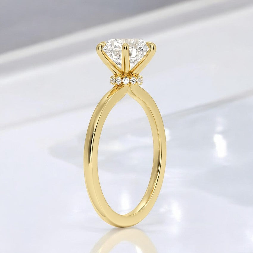 Secret Halo Six-Prong Lab Grown Diamond Engagement Ring – Intricate Design with a Modern Twist